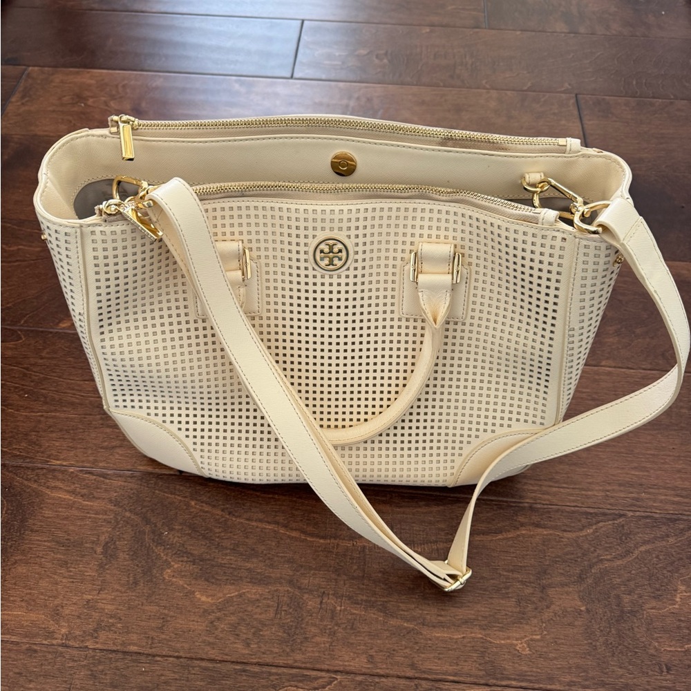 Cream Perforated Tote Bag